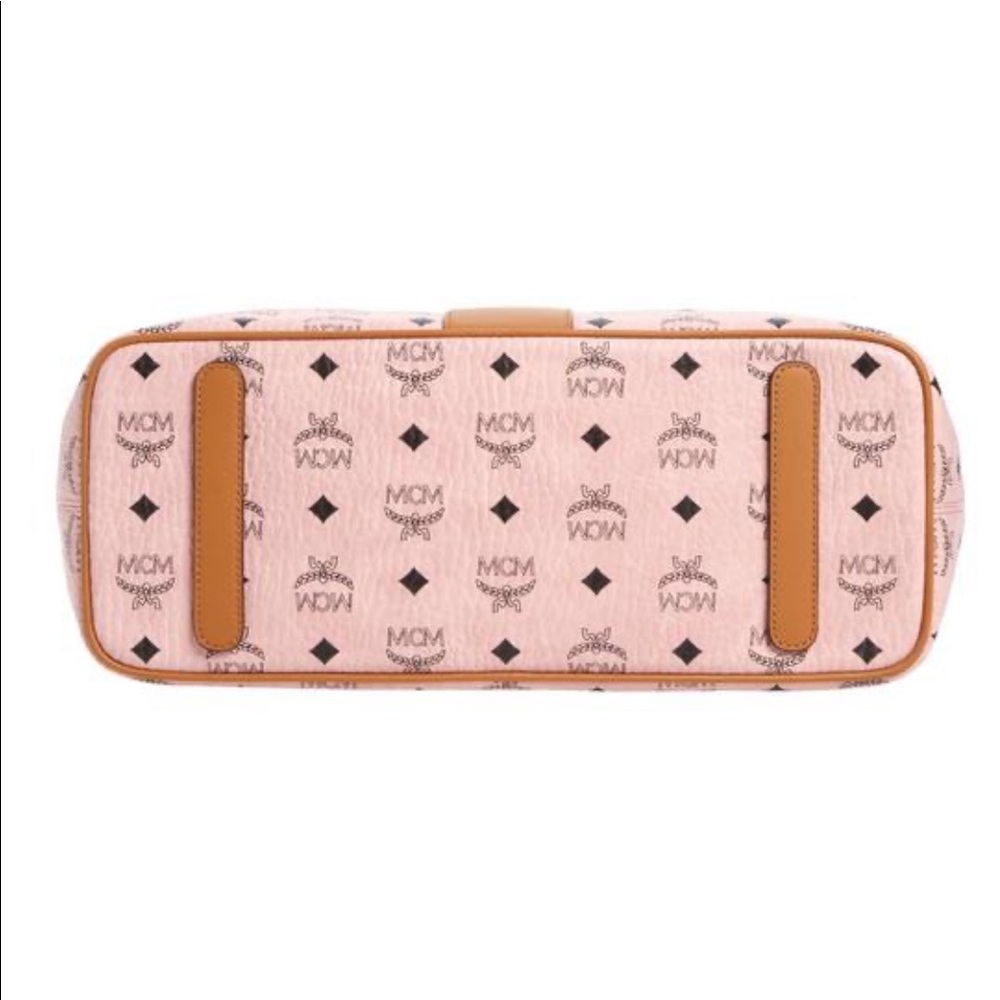 💯 NWT! MCM Anya Medium Visetos Zip Top Shopper In Soft Pink - Picture 6 of 13